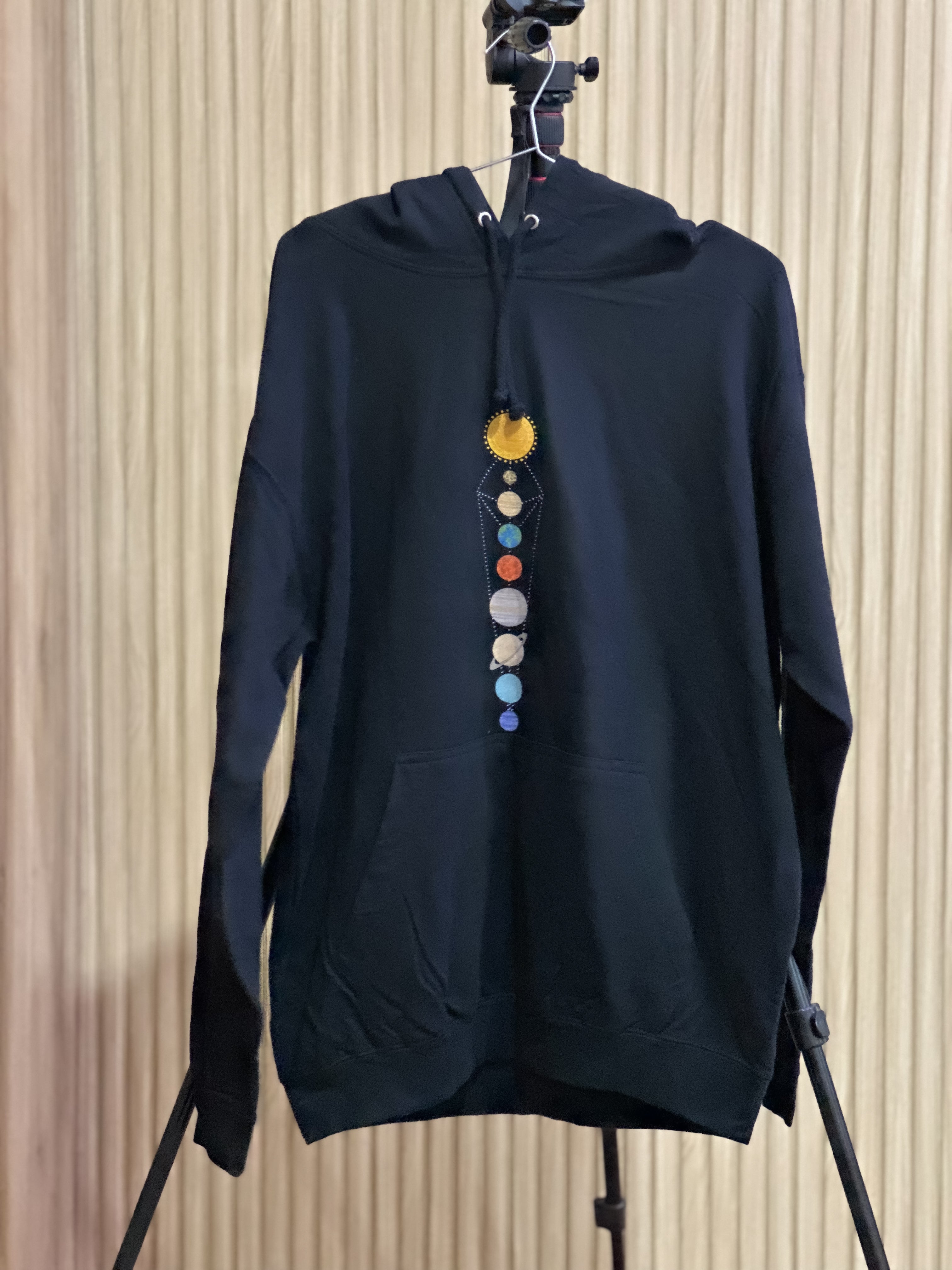 JUSTHOODS AWDis Black Hoodie – Solar System Graphic | Preloved