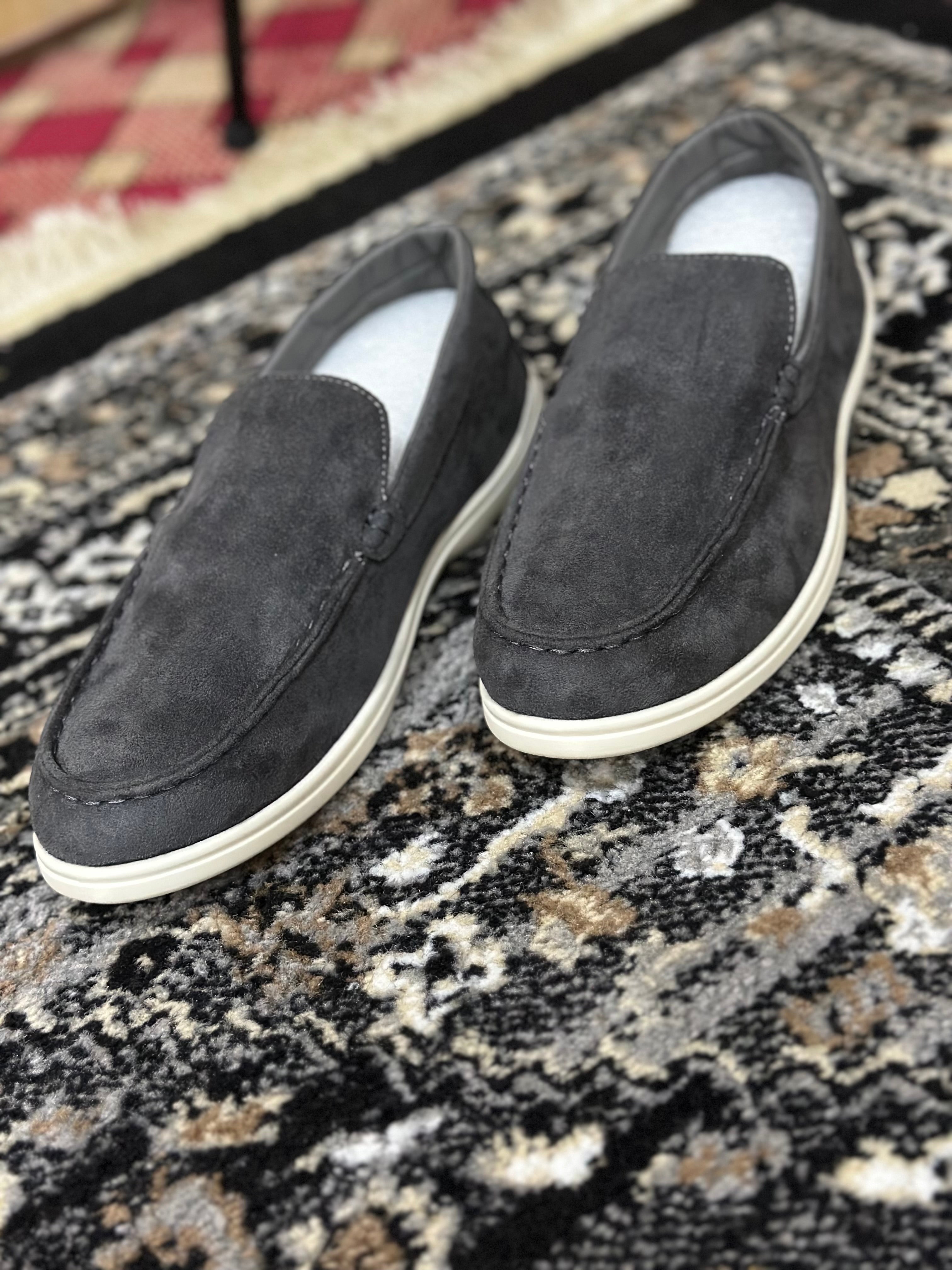 Classic Gray Suede Slip-On Loafers – Comfortable & Stylish