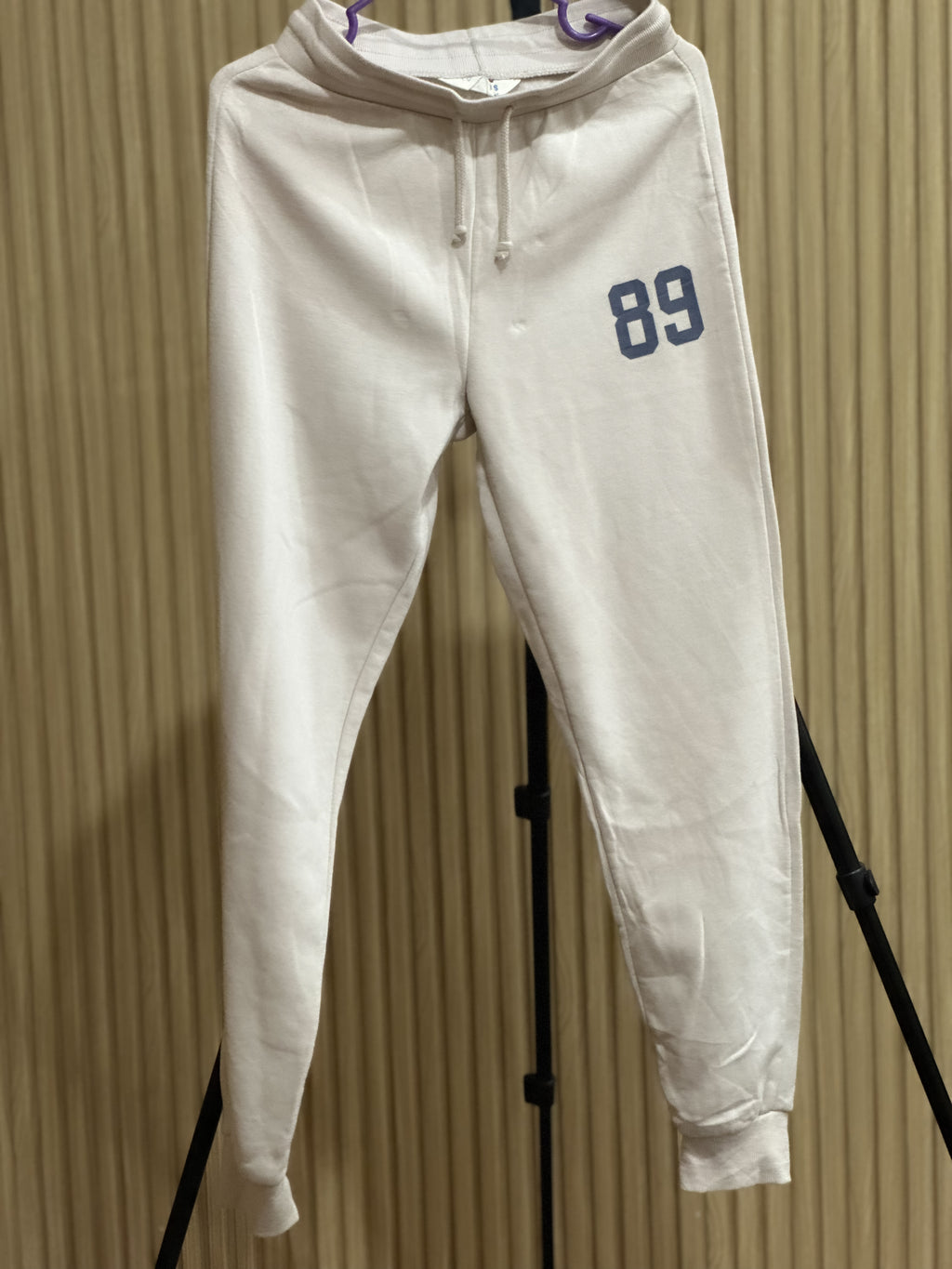 Preloved Primark Cares Beige Jogger Trousers with “89” Print