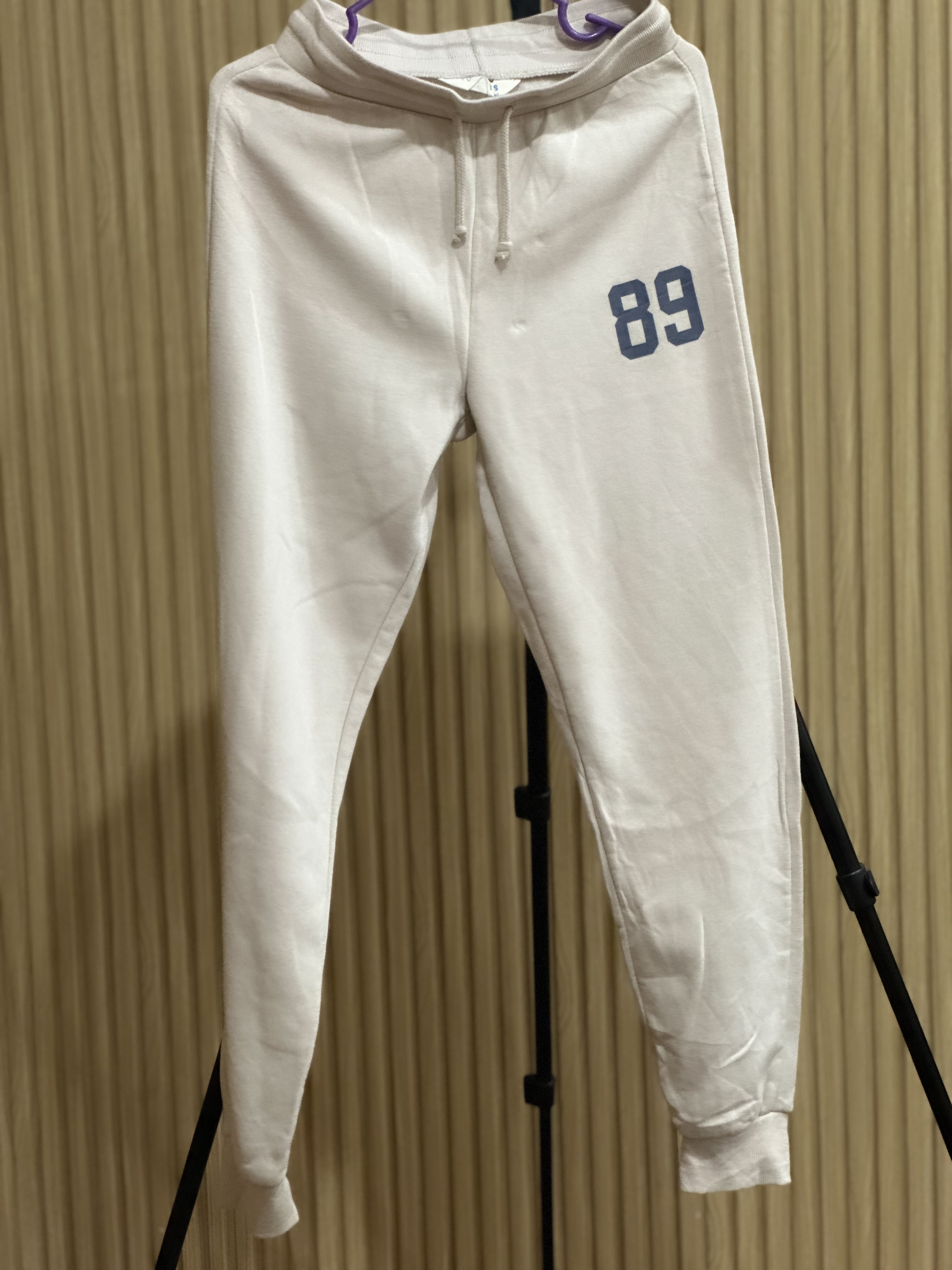 Preloved Primark Cares Beige Jogger Trousers with “89” Print