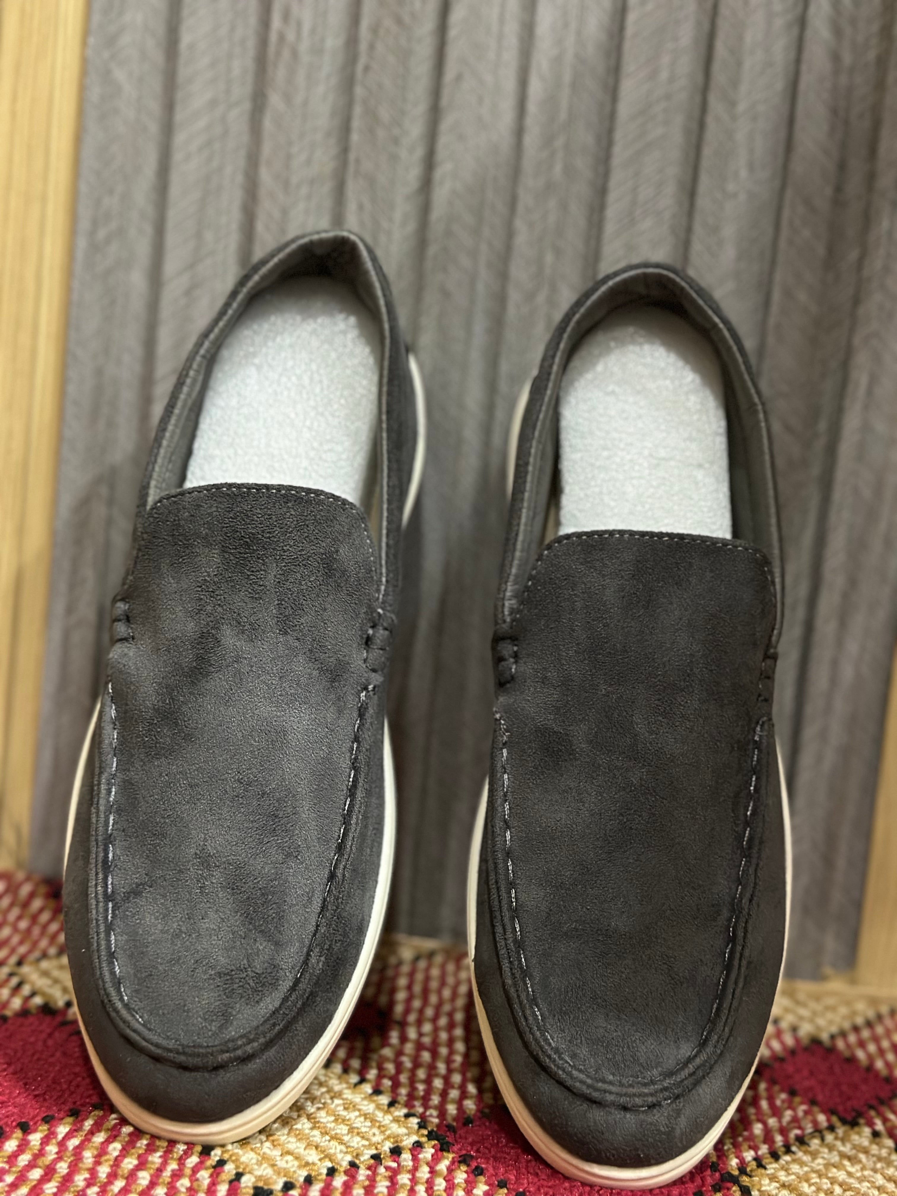 Classic Gray Suede Slip-On Loafers – Comfortable & Stylish