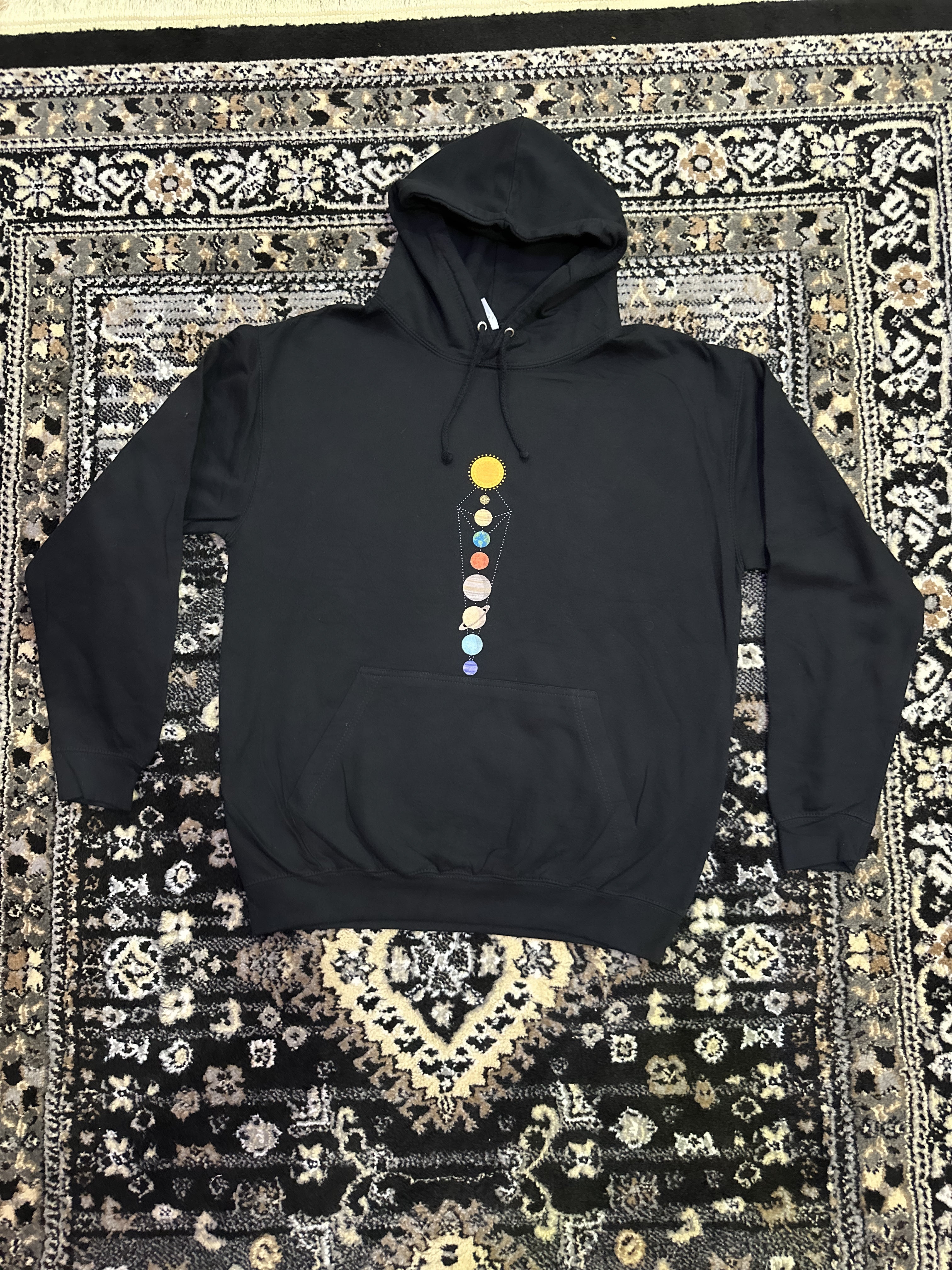 JUSTHOODS AWDis Black Hoodie – Solar System Graphic | Preloved